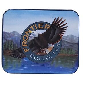Frontier Collection Bald Eagle Mountain Lake Metal Storage Tin Trinket Box Blue*